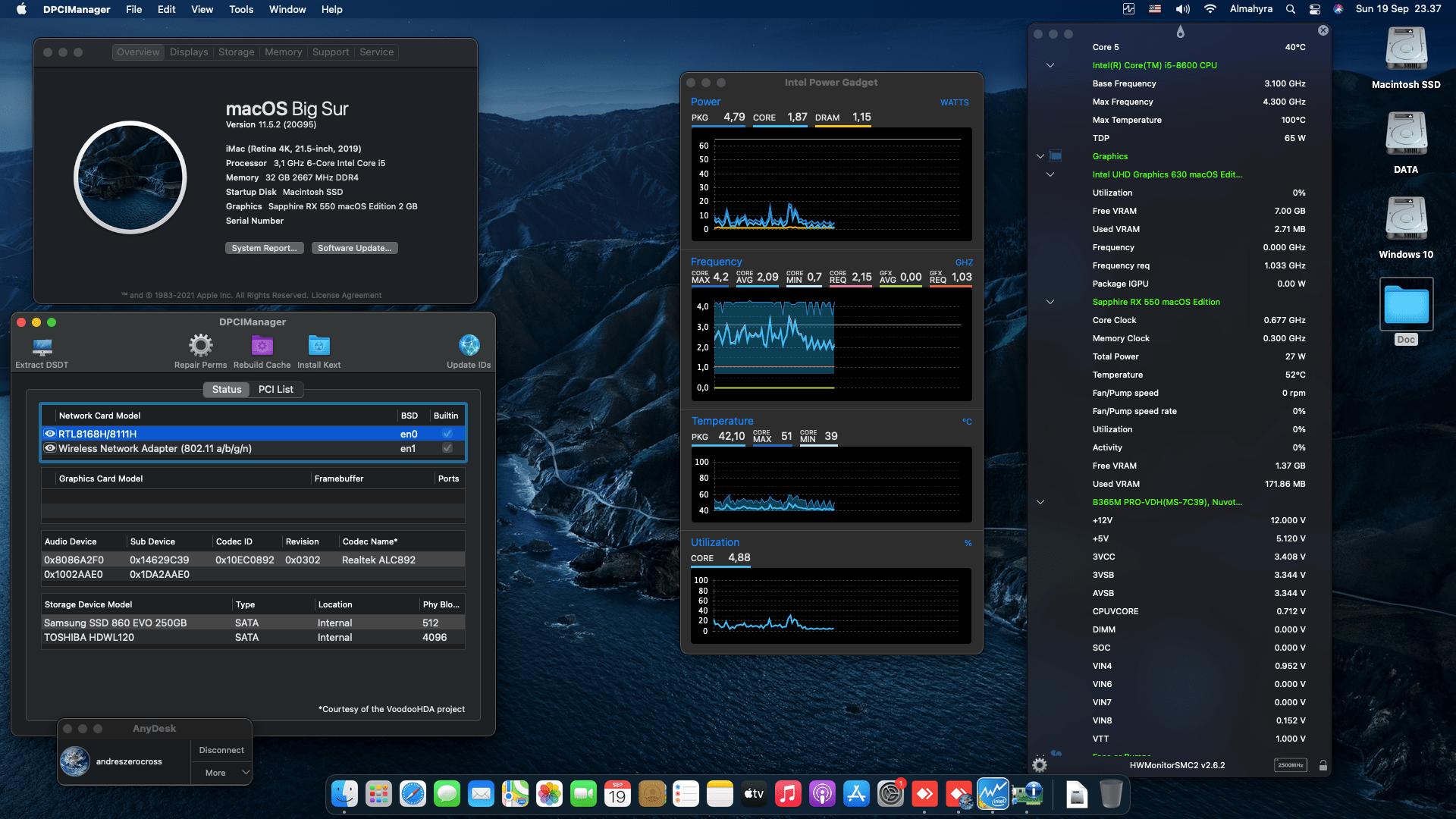 Success Hackintosh macOS Big Sur 11.5.2 Build 20G95 in MSI B365M PRO-VDH + Intel Core i5 8600 + Sapphire RX 550